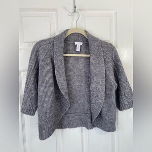 Chico’s Wool Mohair Blend Cardigan Gray Open Front Short Sleeve Size 0 (S)